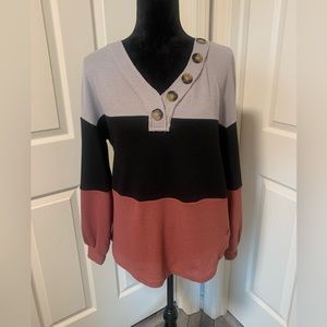 NWT Color Block Waffle Knit Long Sleeve Top